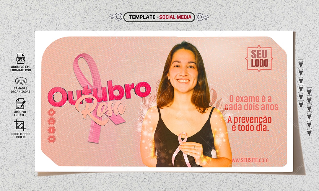 Banner Outubro Rosa Prevenção Todo Dia Social Media PSD Editável