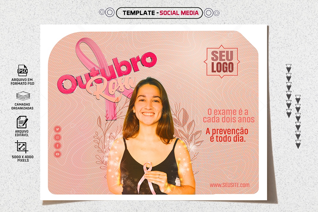 Social Media Banner Outubro Rosa Prevenção Todo Dia PSD Editável