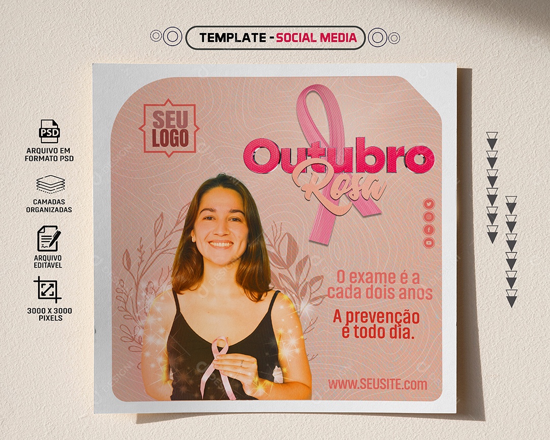 Feed Prevenção Todo Dia Outubro Rosa Social Media PSD Editável
