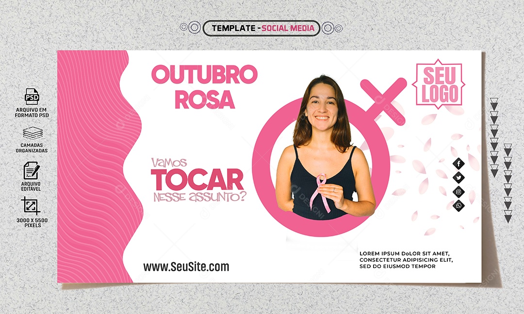 Social Media Banner Outubro Rosa Tocar Nesse Assunto PSD Editável