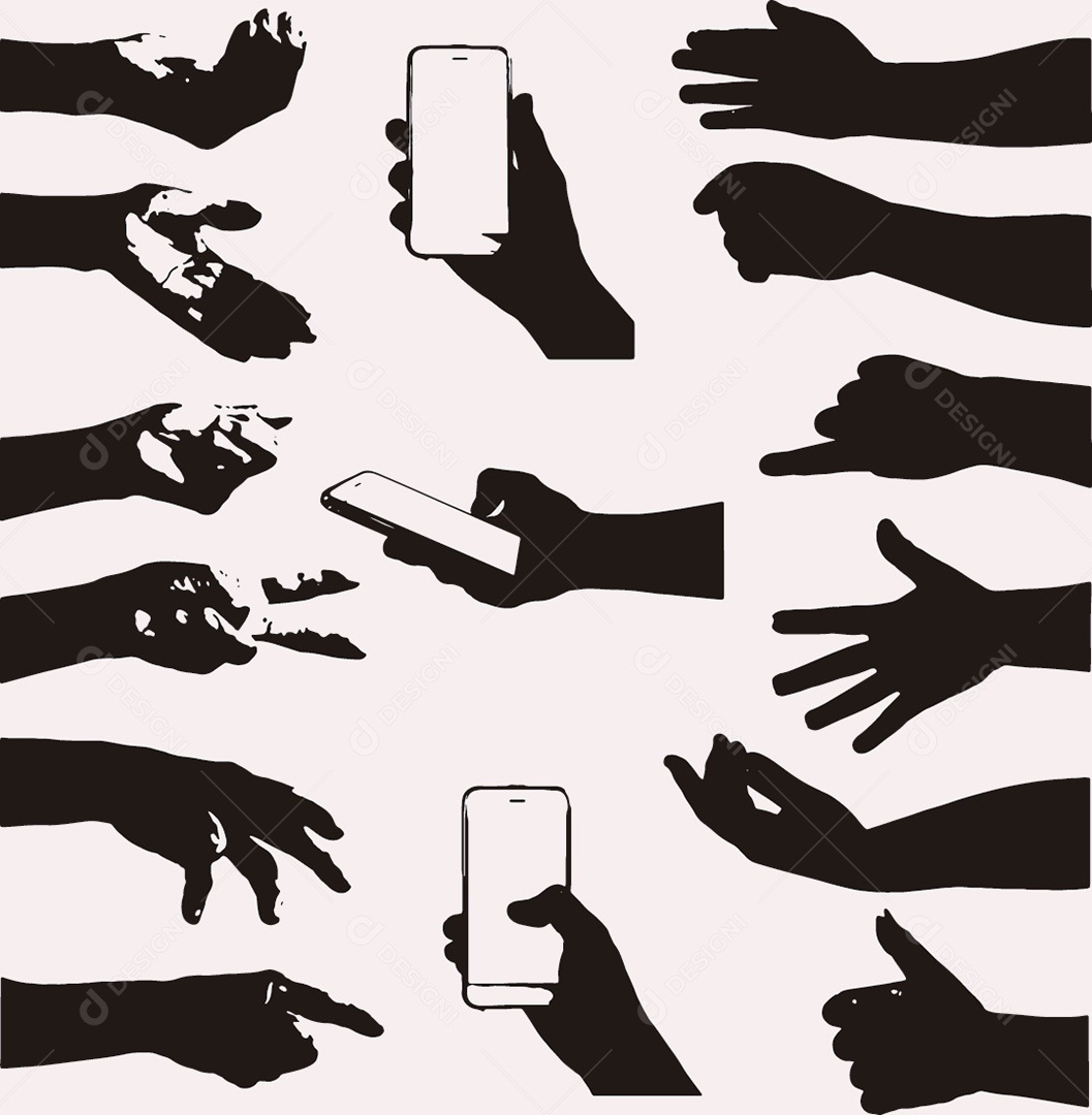 Conjunto de Mãos Segurando Celular Ilustração Vetor EPS