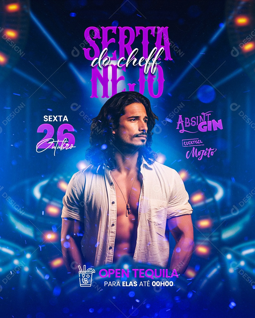 Flyer Sertanejo do Cheff Open Tequila para Elas Social Media PSD Editável
