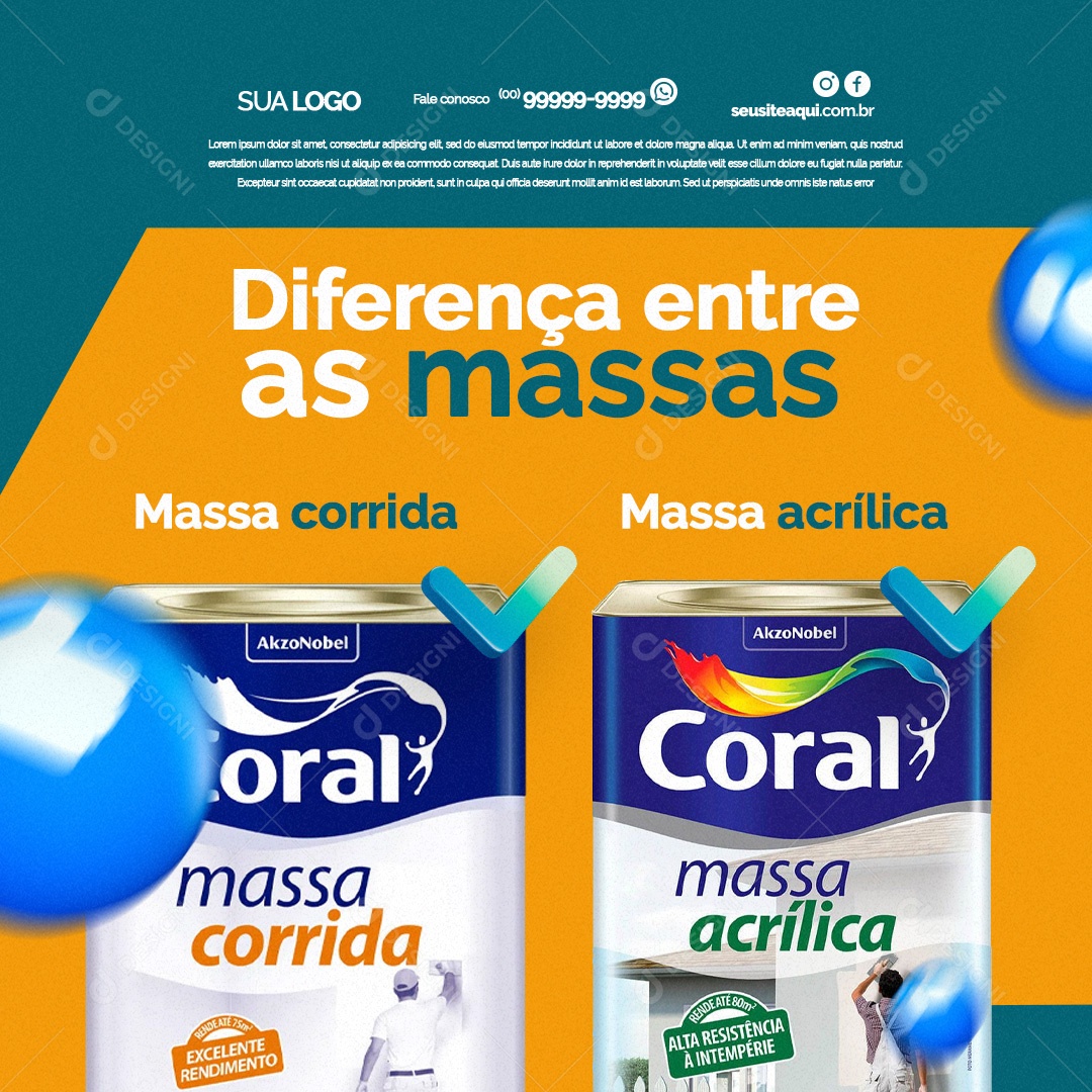 Materiais De Construção Diferenças entre as Massas Massa Corrida Massa Acrílica Social Media PSD Editável