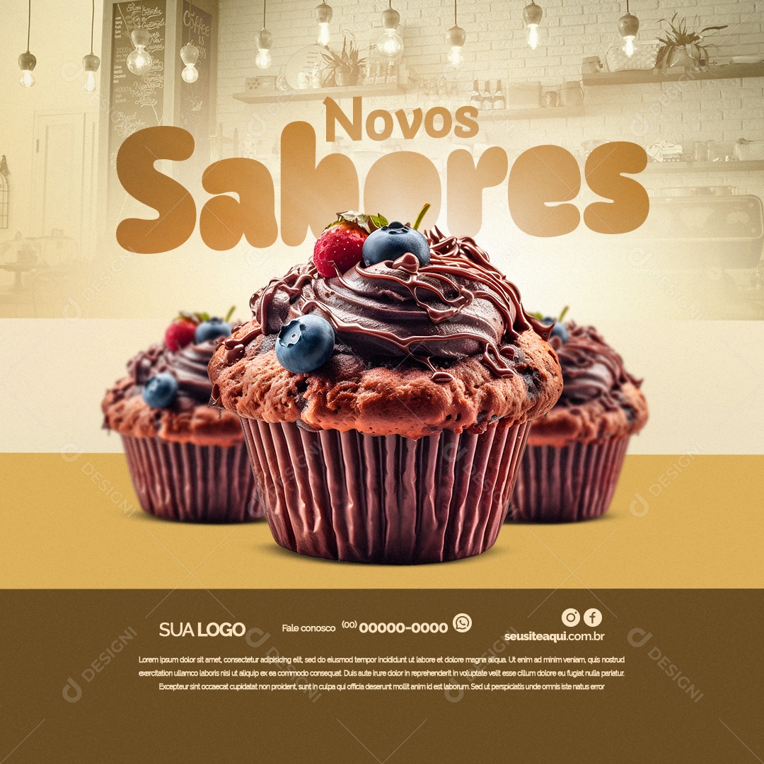 Doceria Novos Sabores Brownie Social Media PSD Editável