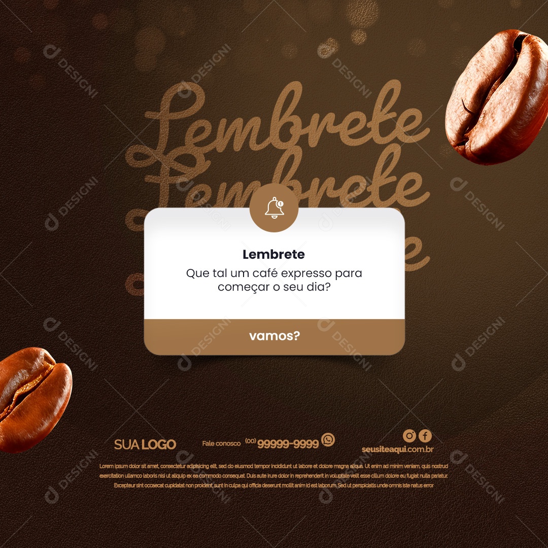 Cafeteria Lembrete Que tal um Café Expresso para Começar o seu Dia Social Media PSD Editável
