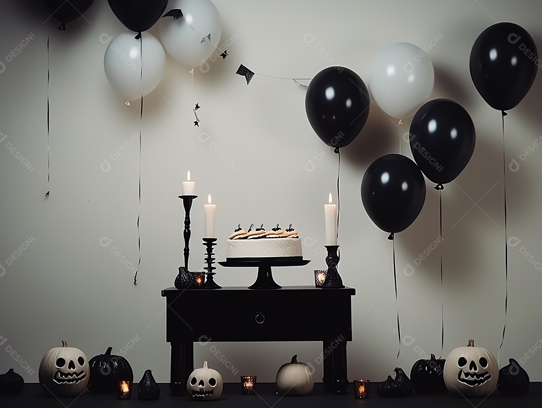 Feliz dia das bruxas decorado e comida para festa em fundo de estilo mínimo