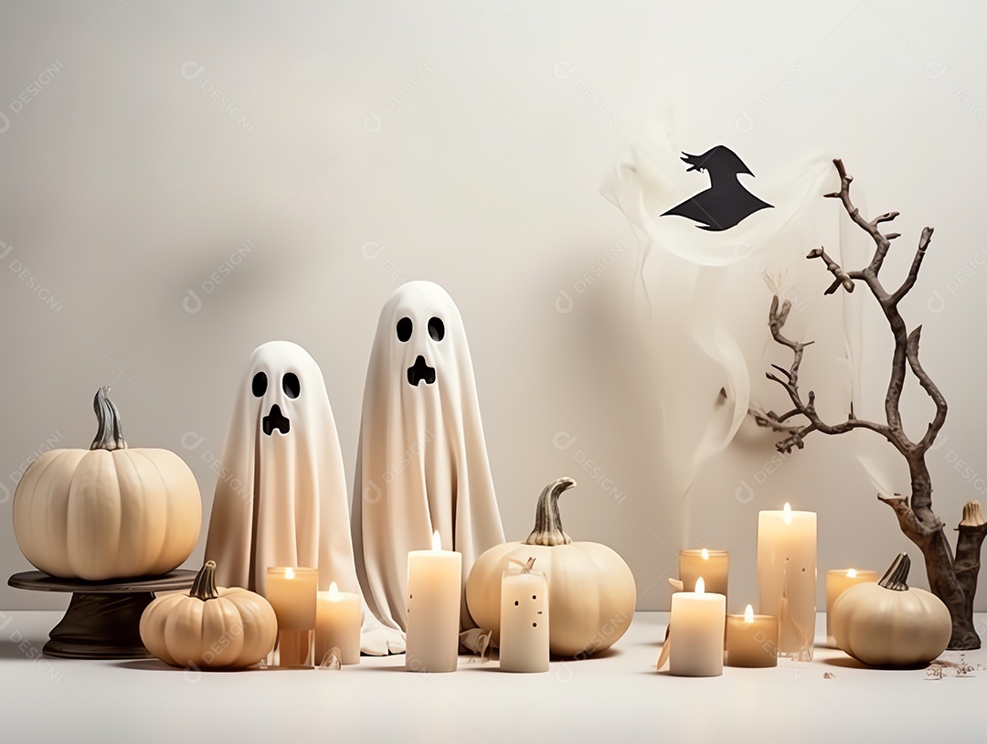 Feliz dia das bruxas decorado para festa em fundo de estilo minimalista