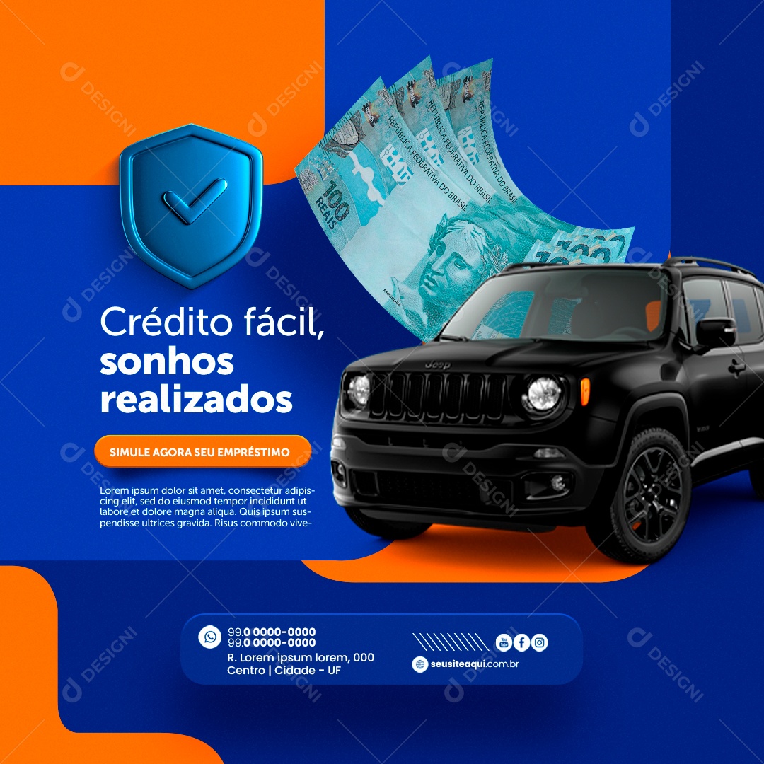 Empréstimo Crédito Fácil Sonhos Realizados Simule Agora Social Media PSD Editável