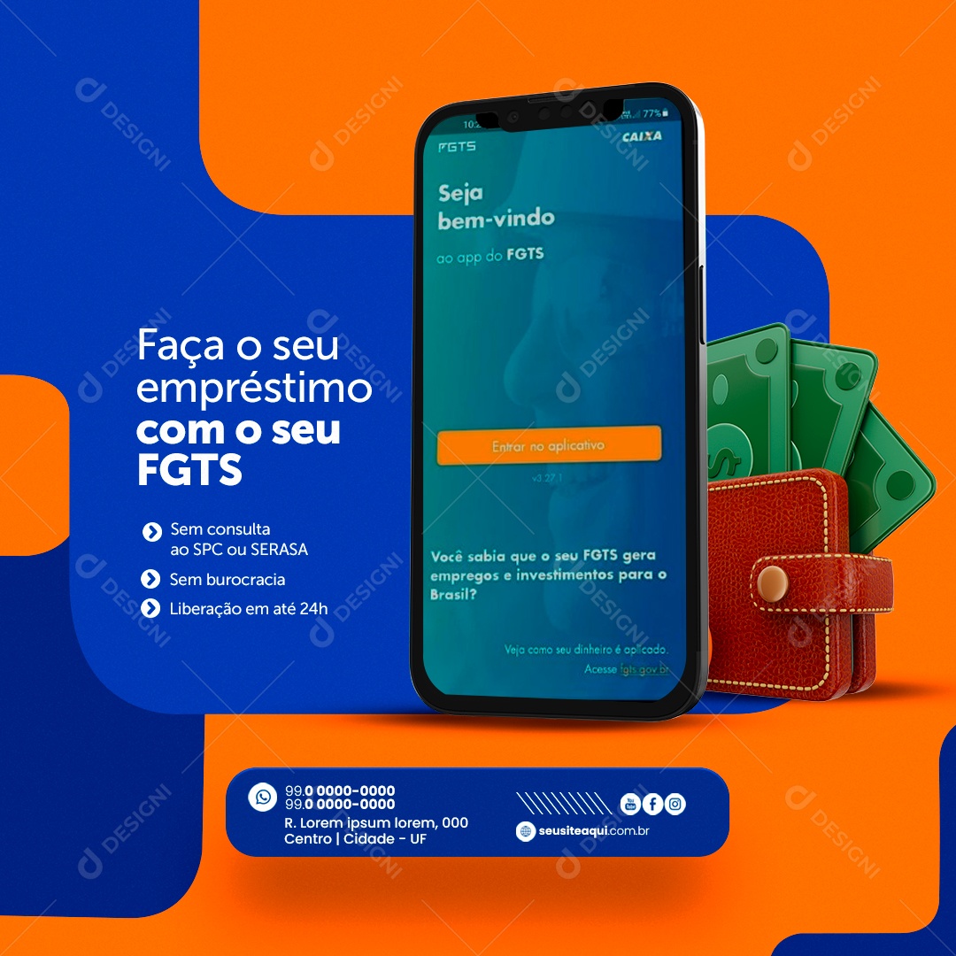 Faça o seu Empréstimo com o seu FGTS Social Media PSD Editável