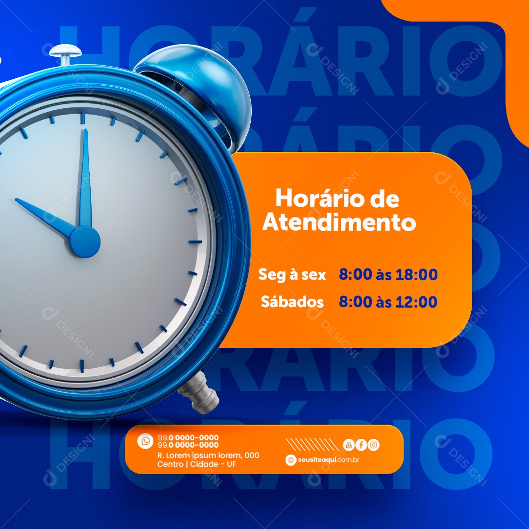 Empréstimo Horário de Atendimento Social Media PSD Editável