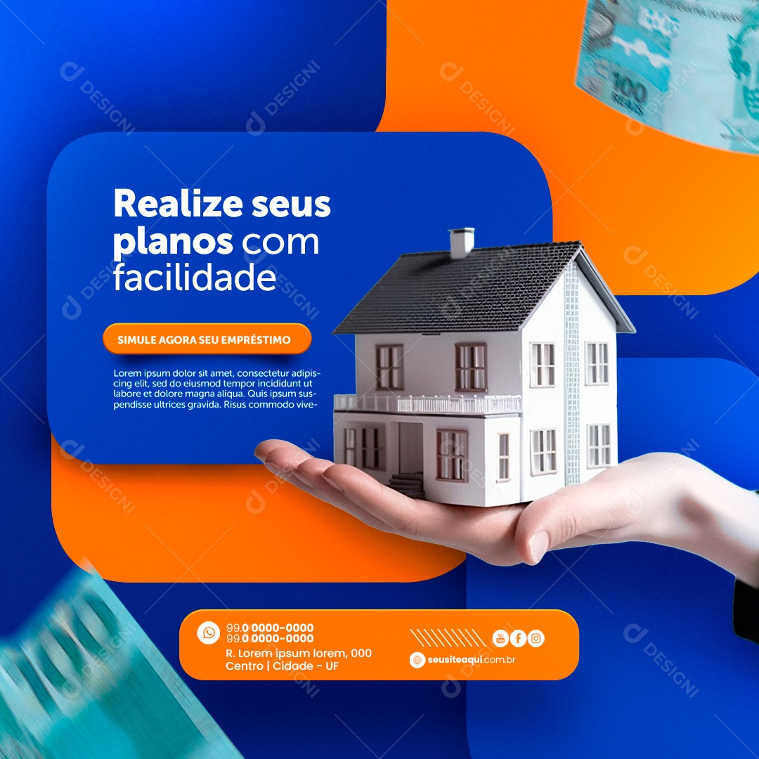 Empréstimo Realize seus Planos com Facilidade Simule Agora Social Media PSD Editável