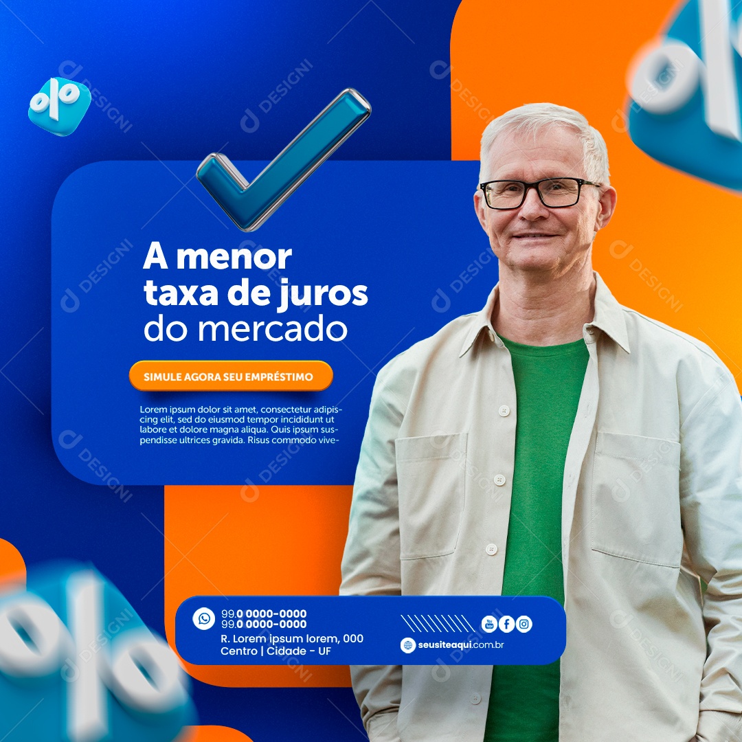 Empréstimo A Menor Taxa de Juros do Mercado Simule Agora Social Media PSD Editável