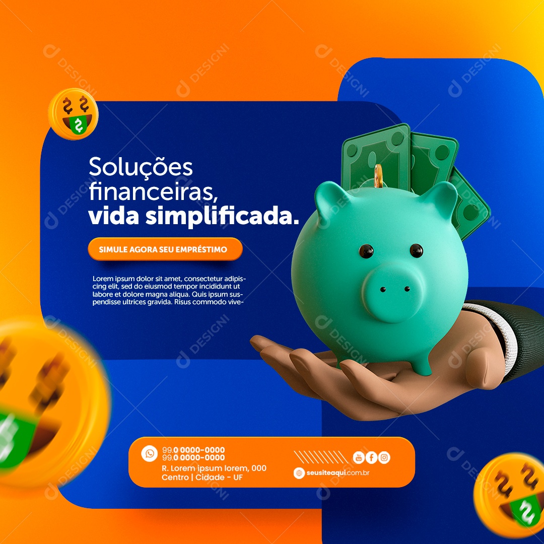 Empréstimo Soluções Financeiras Vida Simplificada Simule Agora Social Media PSD Editável