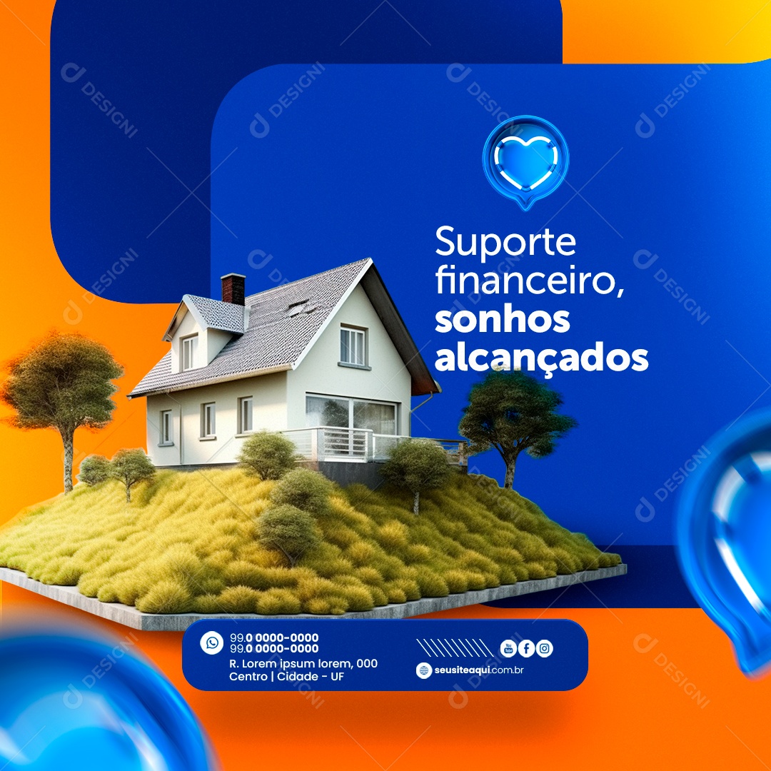 Empréstimo Suporte Financeiro Sonhos Alcançados Social Media PSD Editável