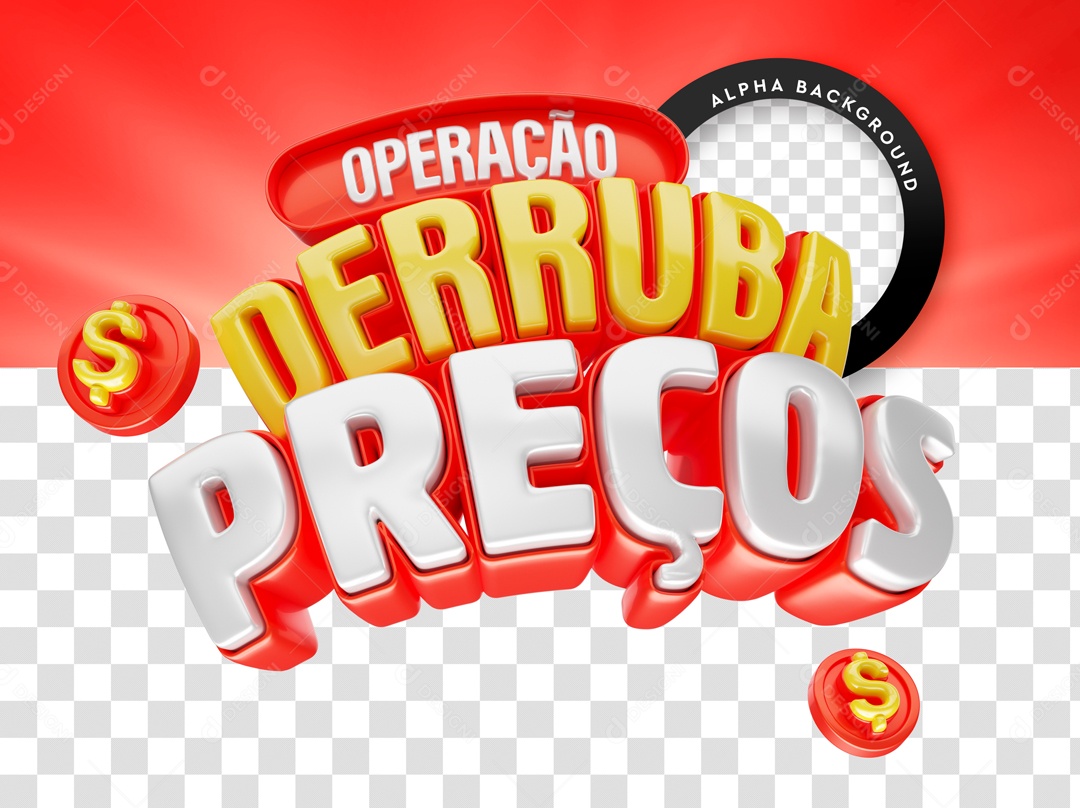 Selo 3D Operação Derruba Preços Para Composição PSD