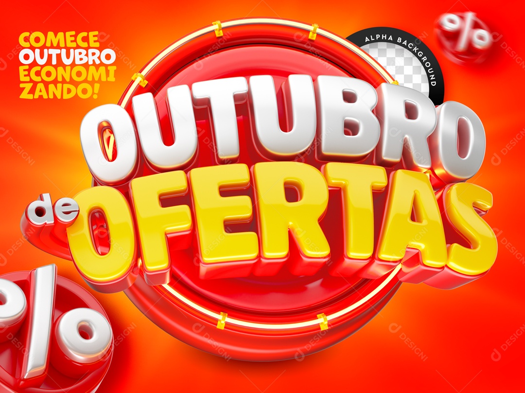 Outubro De Ofertas Selo 3D Para Composição PSD