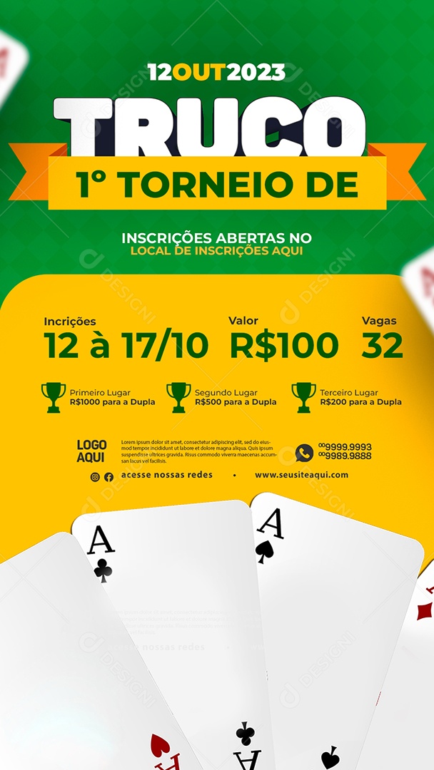Story Inscrições Abertas 1 Torneio De Truco Social Media PSD Editável