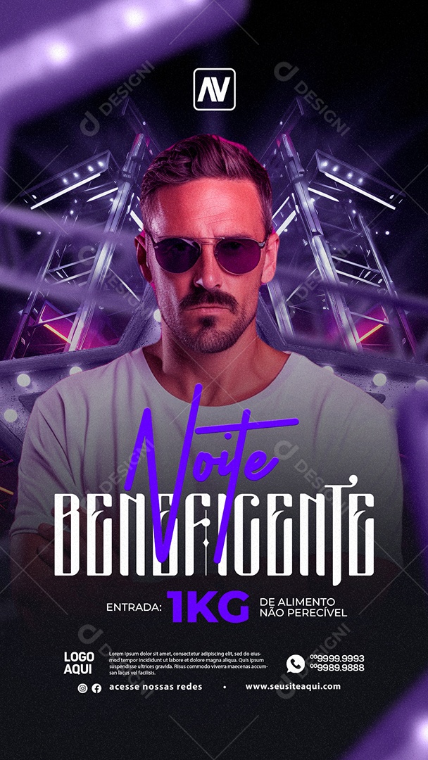 Story Flyer Noite Beneficente 1KG de Alimento não Perecível Social Media PSD Editável