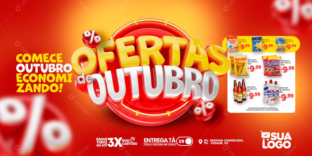 Social Media Banner Encarte Ofertas De Outubro Economizando PSD Editável