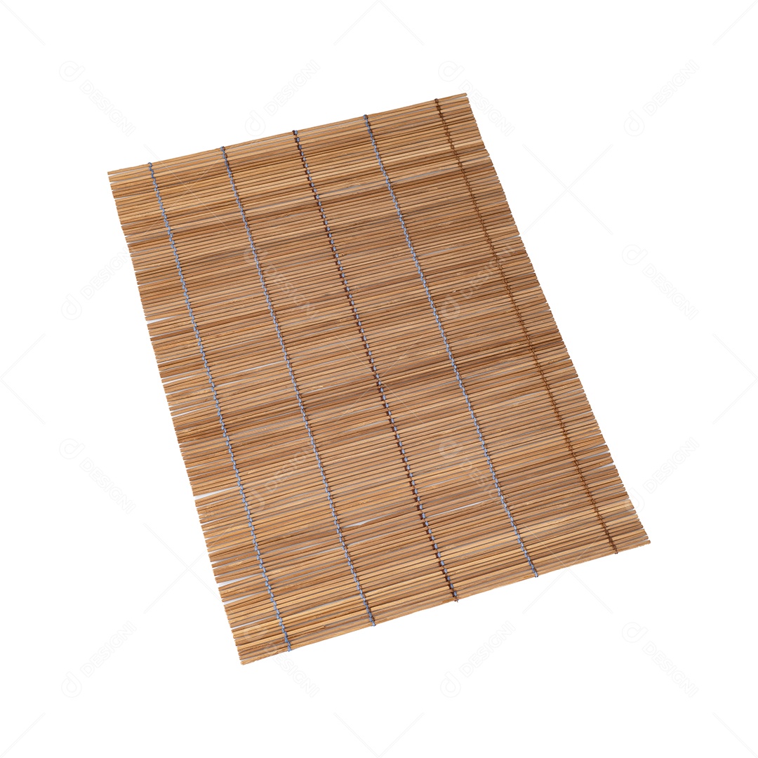 Tapete de sushi de bambu japonês marrom isolado sobre fundo branco.