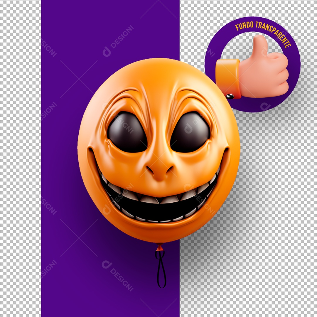 Elemento 3D Balão com Rosto Assustador de Halloween para Composição PSD