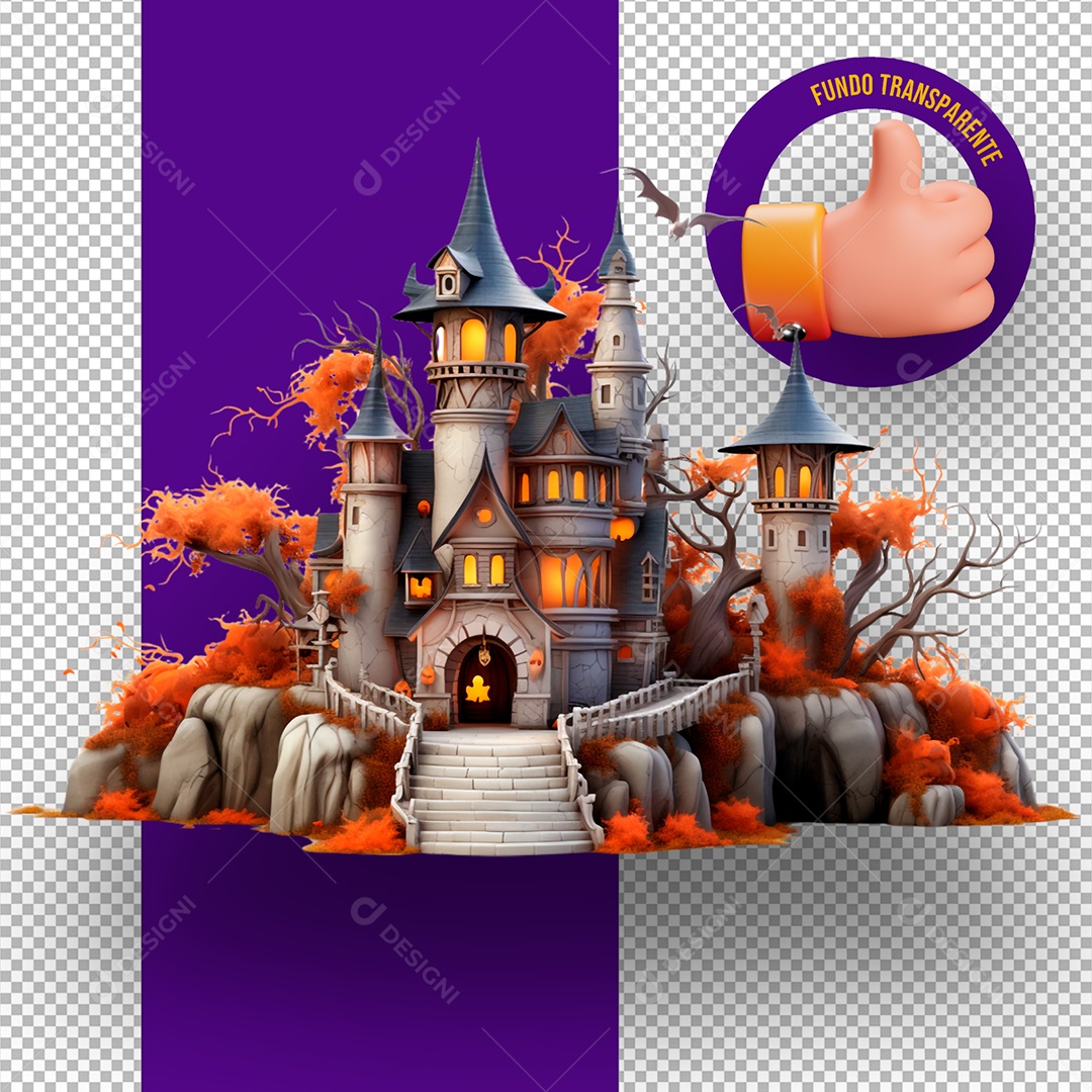 Casa de Terro de Halloween Elemento 3D para Composição PSD