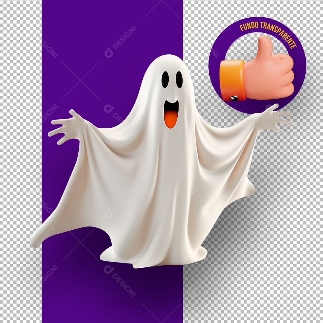 Fantasma de Halloween Elemento 3D para Composição PSD