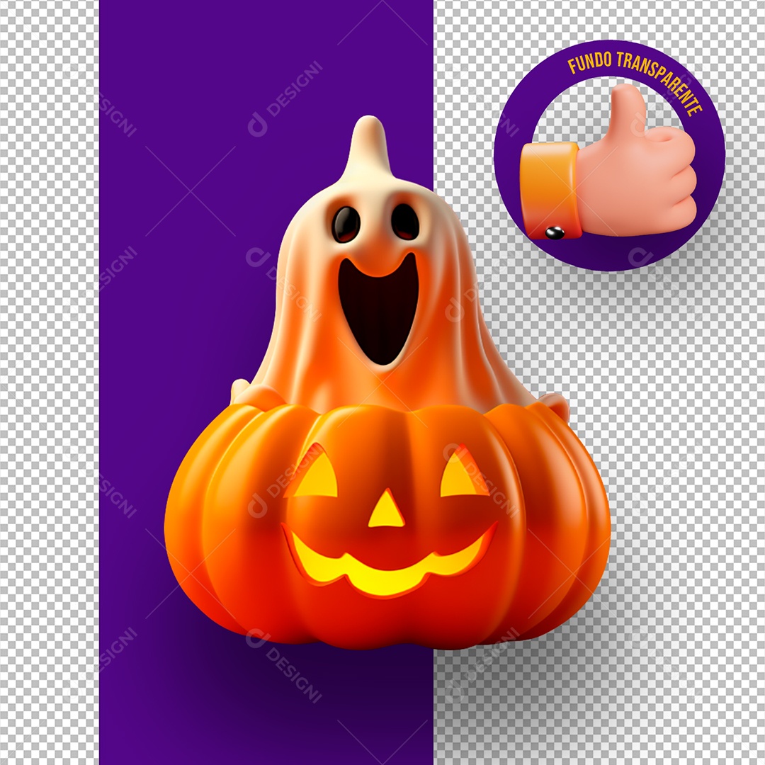 Fantasminha e Abóbora de Halloween Elemento 3D para Composição PSD