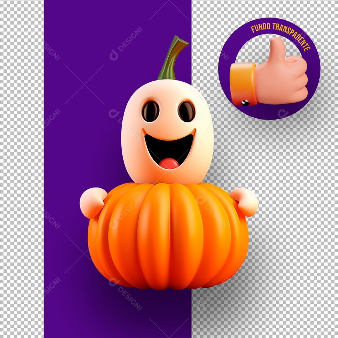 Fantasminha e Abóbora de Halloween Elemento 3D para Composição PSD