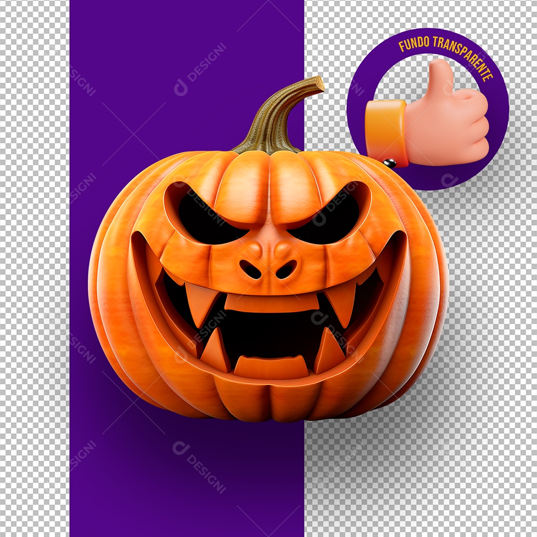 Cabeça de Abóbora Assustadora de Halloween Elemento 3D para Composição PSD