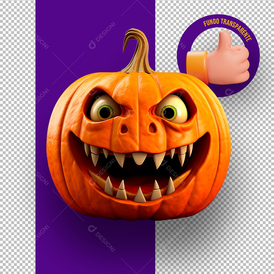 Cabeça de Abóbora Assustadora de Halloween Elemento 3D para Composição PSD