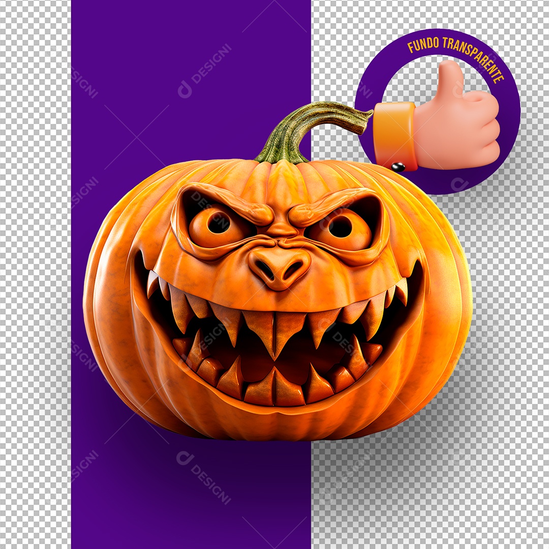 Cabeça de Abóbora Assustadora de Halloween Elemento 3D para Composição PSD