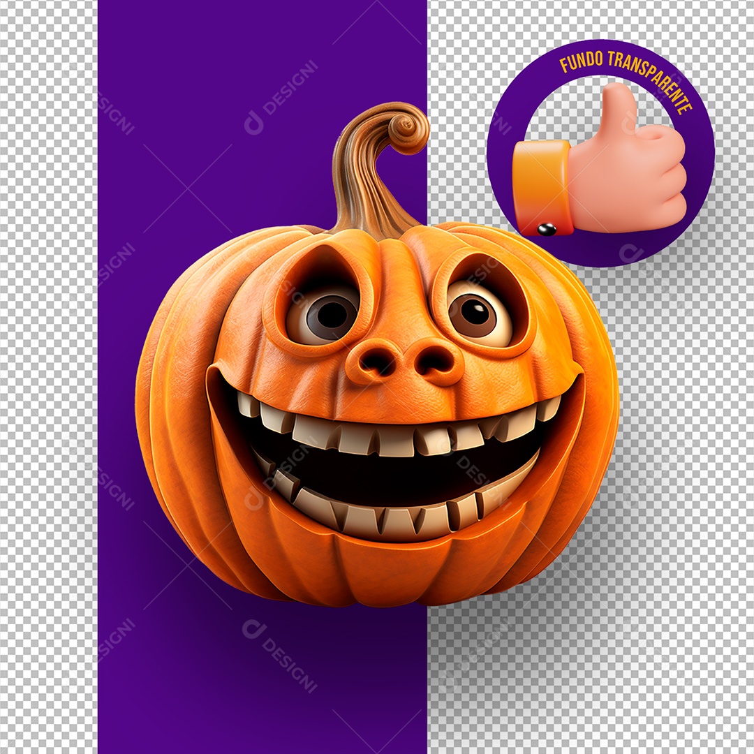 Cabeça de Abóbora Assustadora de Halloween Elemento 3D para Composição PSD