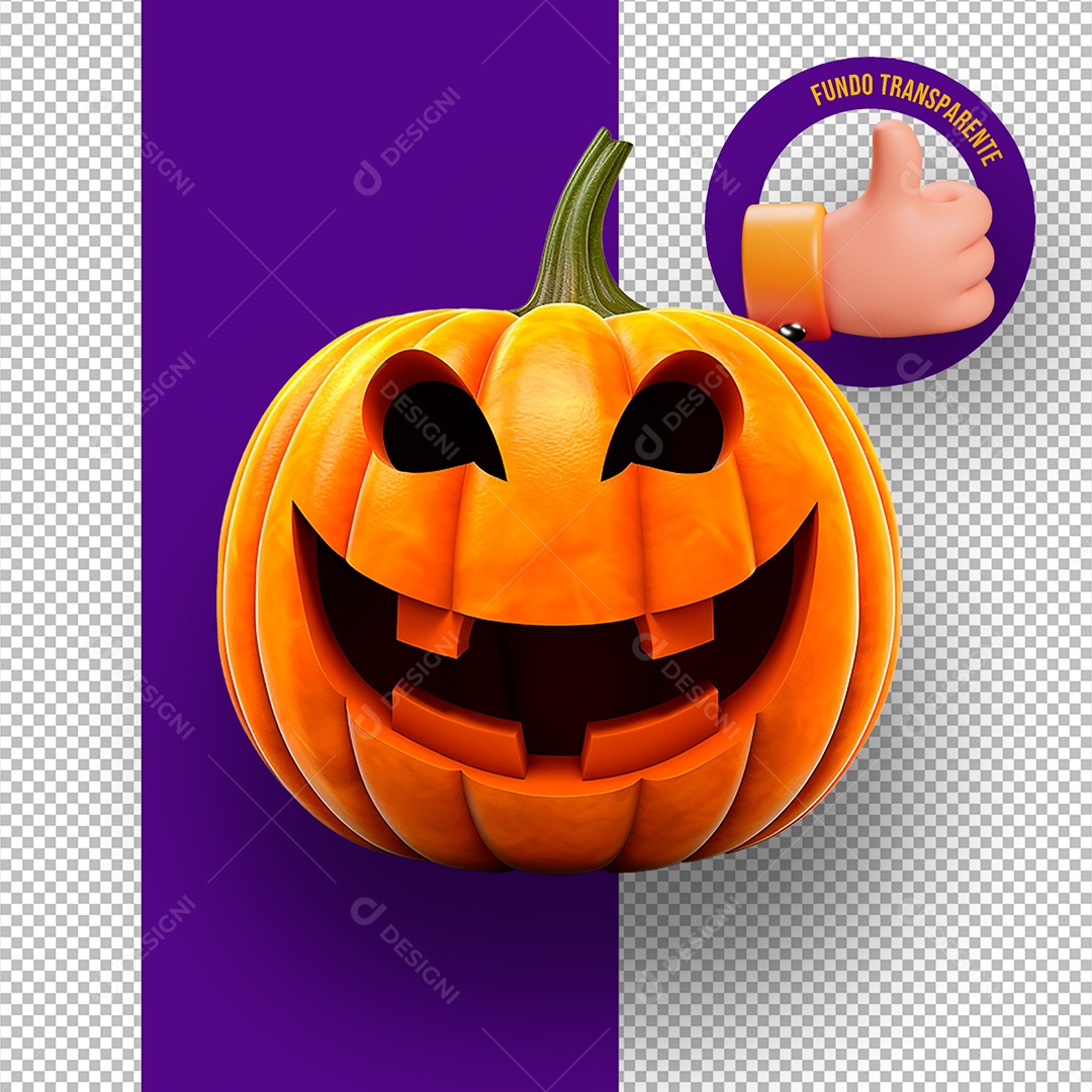 Elemento 3D Cabeça de Abóbora Assustadora de Halloween para Composição PSD