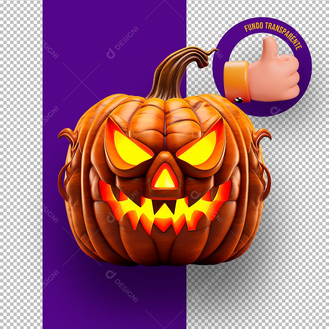 Elemento 3D Cabeça de Abóbora Assustadora de Halloween para Composição PSD