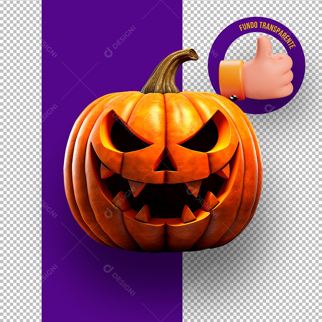 Elemento 3D Cabeça de Abóbora Assustadora de Halloween para Composição PSD