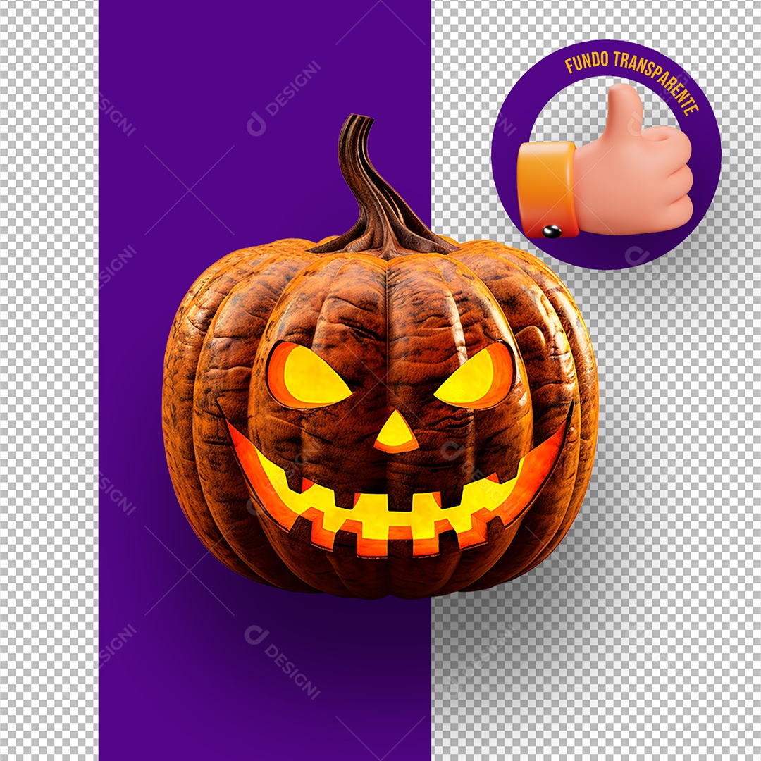 Elemento 3D Cabeça de Abóbora Assustadora de Halloween para Composição PSD