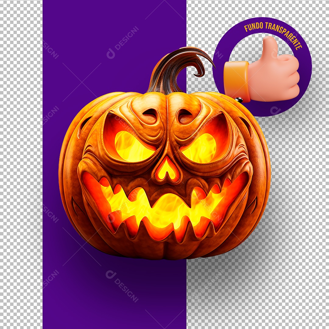 Elemento 3D Cabeça de Abóbora Assustadora de Halloween para Composição PSD