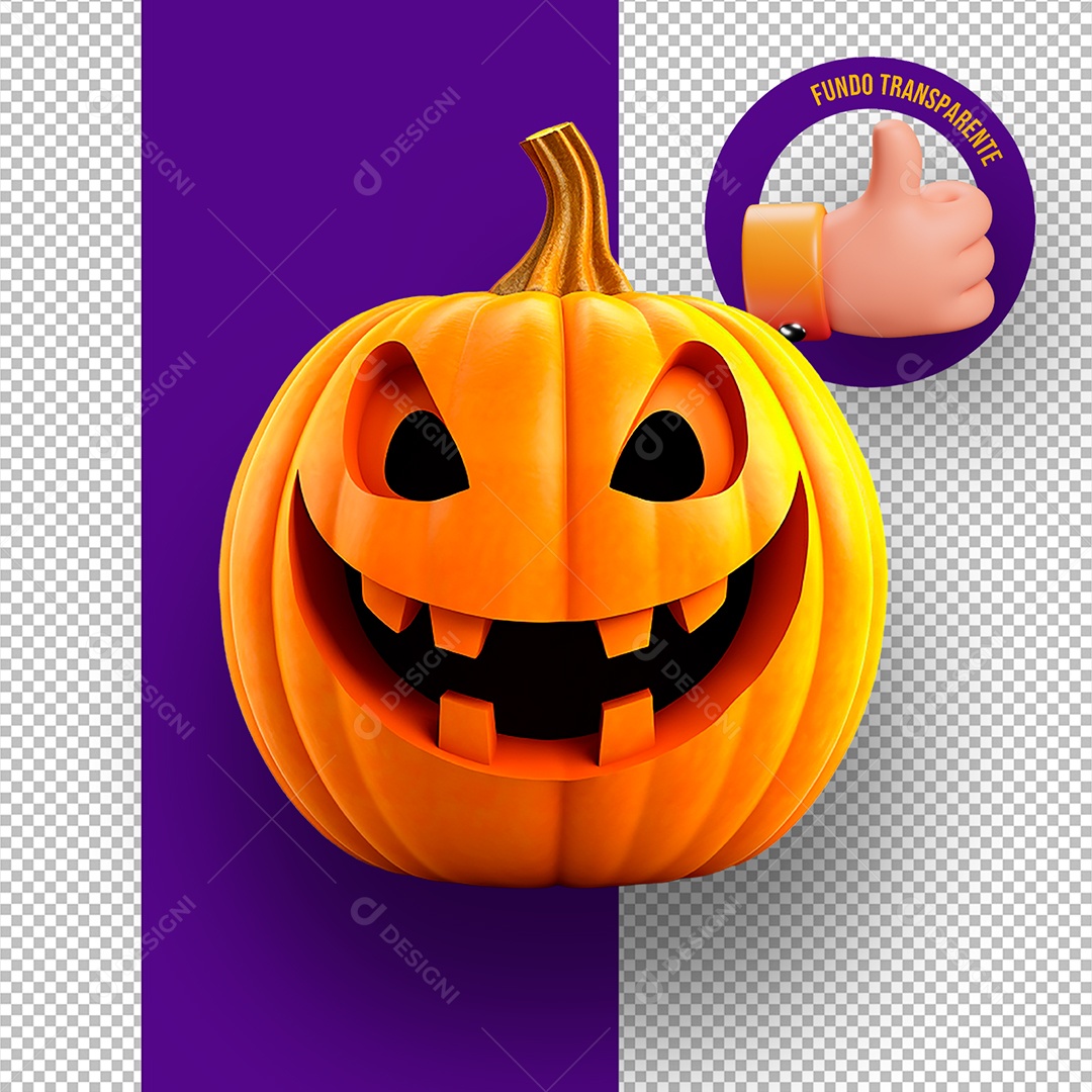 Elemento 3D Cabeça de Abóbora Assustadora de Halloween para Composição PSD