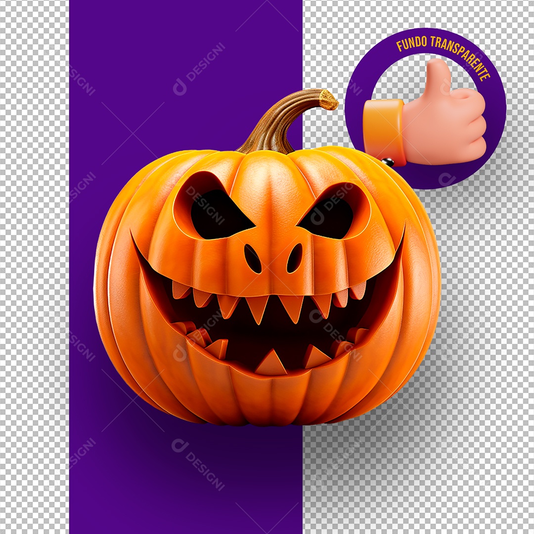 Cabeça de Abóbora Assustadora de Halloween Elemento 3D para Composição PSD