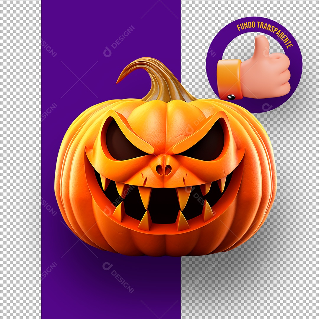 Cabeça de Abóbora Assustadora de Halloween Elemento 3D para Composição PSD