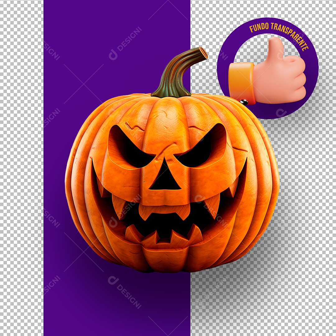Cabeça de Abóbora Assustadora de Halloween Elemento 3D para Composição PSD