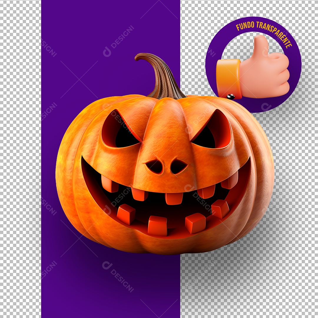 Cabeça de Abóbora Assustadora de Halloween Elemento 3D para Composição PSD