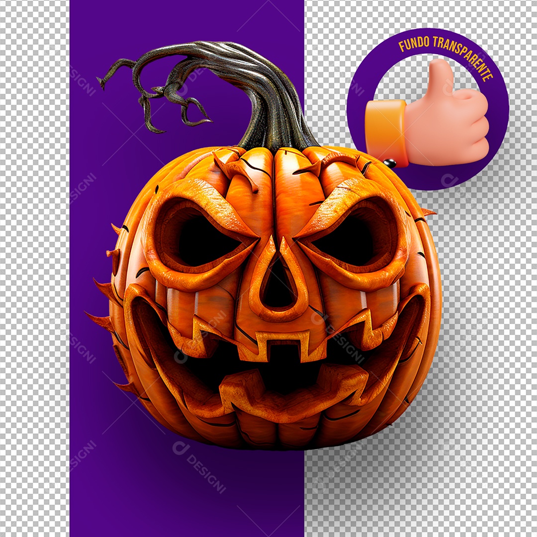 Cabeça de Abóbora Assustadora de Halloween Elemento 3D para Composição PSD