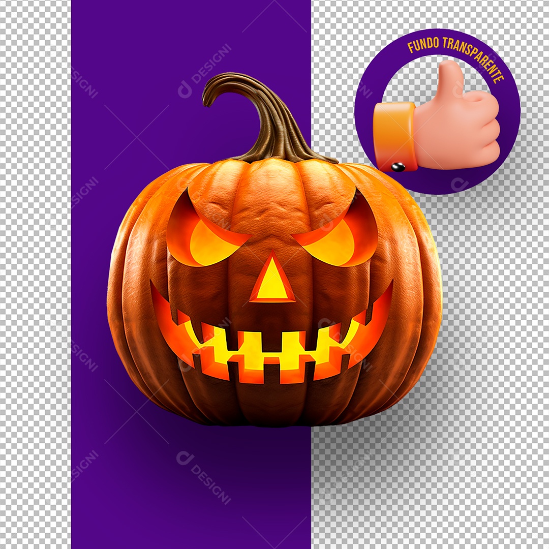 Cabeça de Abóbora Assustadora de Halloween Elemento 3D para Composição PSD