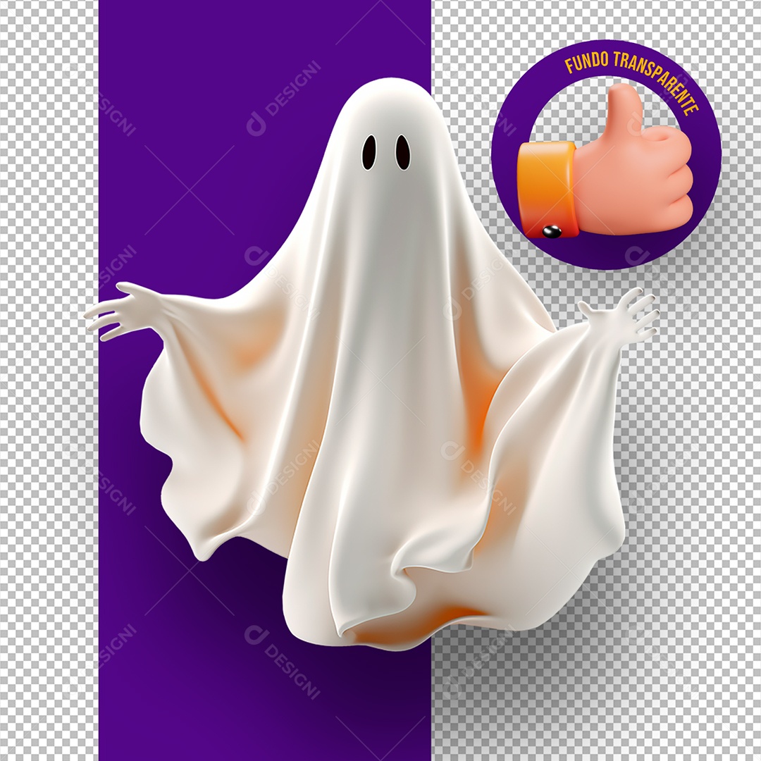 Fantasma de Halloween Elemento 3D para Composição PSD