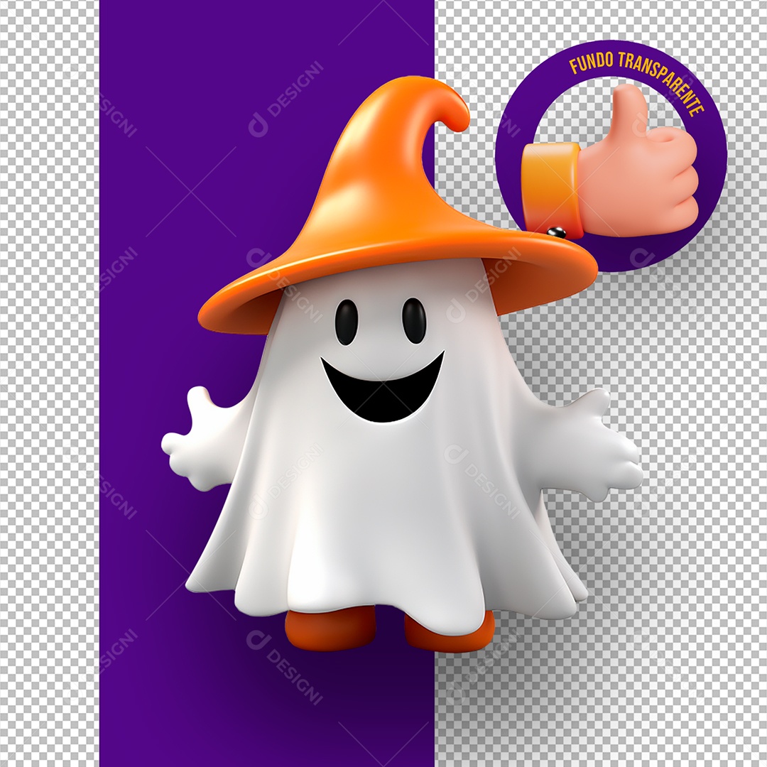 Fantasma com Chapéu de Bruxa Elemento 3D de Halloween para Composição PSD