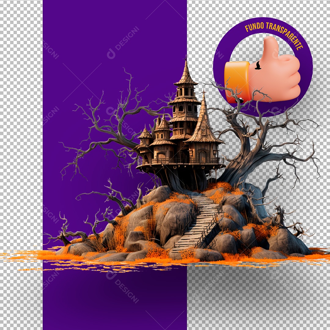 Casa Assustadora de Halloween Elemento 3D para Composição PSD