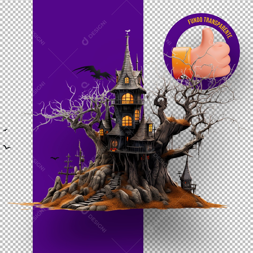 Casa Assustadora de Halloween Elemento 3D para Composição PSD