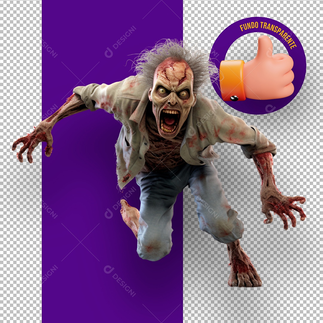 Zumbi Assustador de Halloween Elemento 3D para Composição PSD
